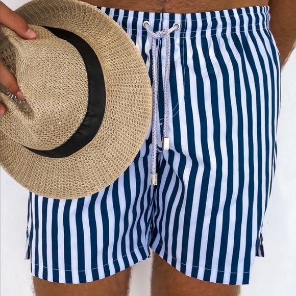 NEW! THE NAUTI BY NATURE SWIM TRUNKS Men's Blue Striped Swim Shorts Sz XL - Picture 1 of 16